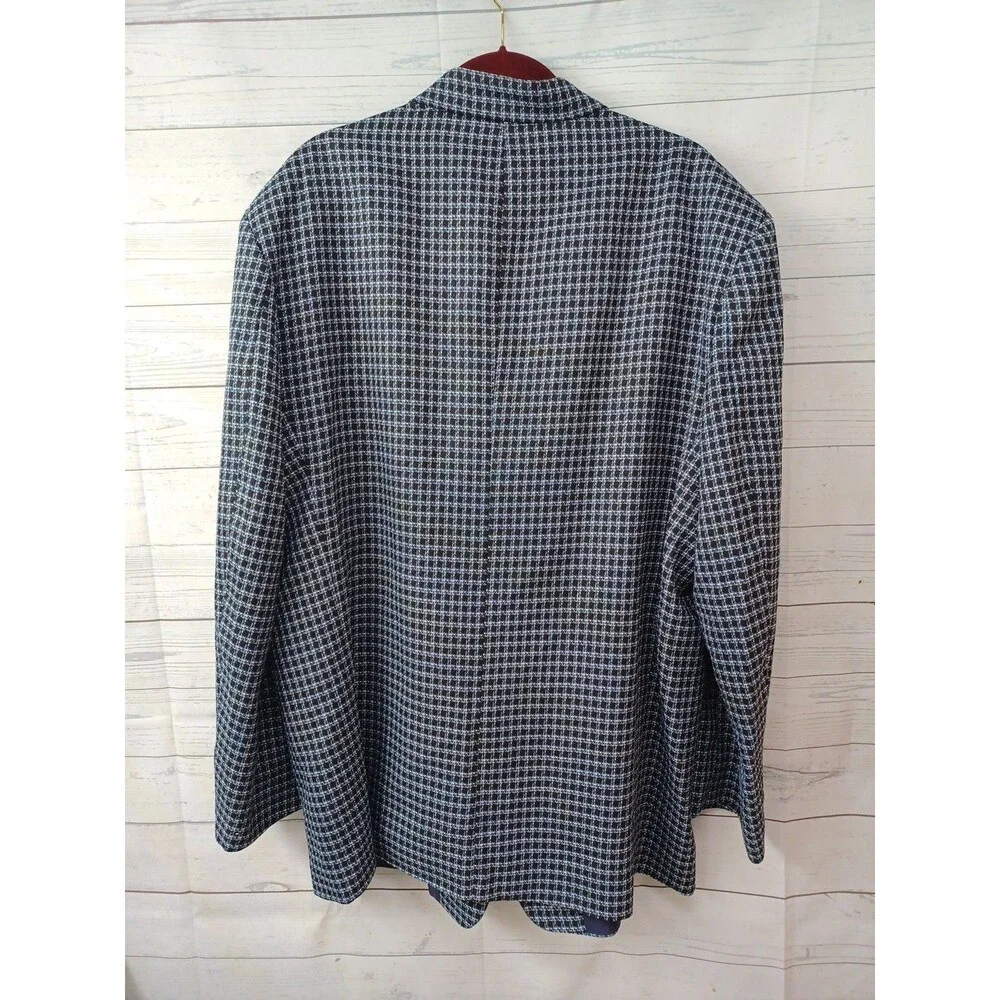 Vtg Paitano Tweed Blazer Mens Sz 50 Black Blue Plaid
